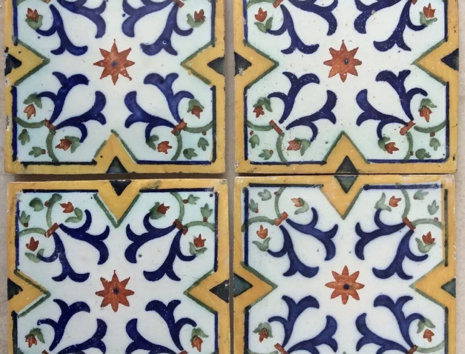 4 CARREAUX DESVRES ANCIENS TILES AZULÉJOS