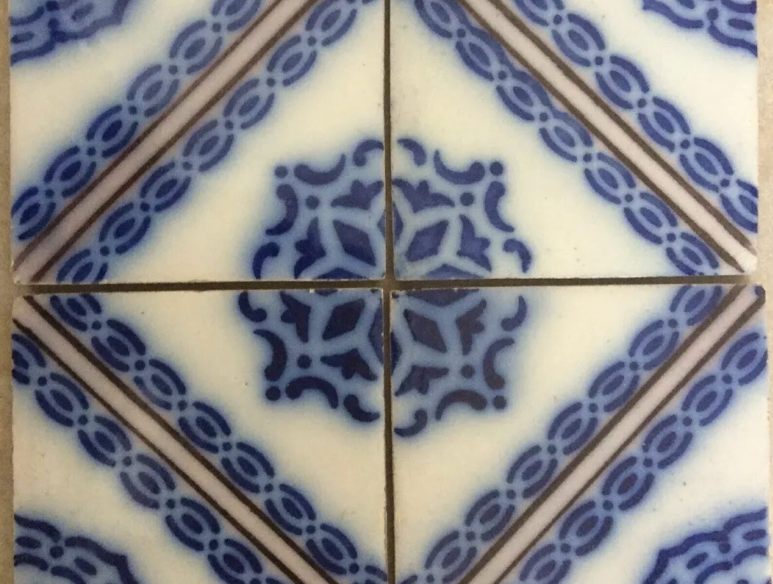 4 CARREAUX DESVRES ANCIENS TILES AZULÉJOS DÉCO