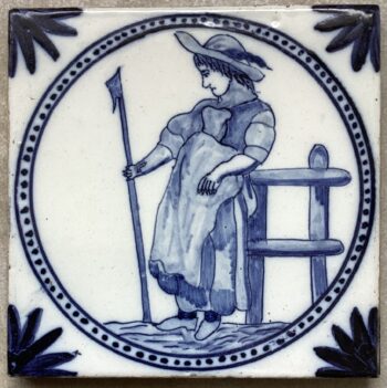 CARREAU DESVRES ANCIEN PERSONNAGE TILE CARRELAGE